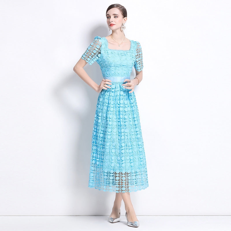 Sky Blue Eyelet Midi Dress
