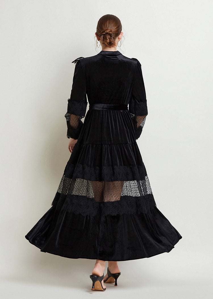 Black Velvet Lace Maxi Dress