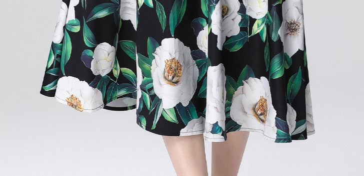 Elegant White Floral Midi Skirt Two Piece Set