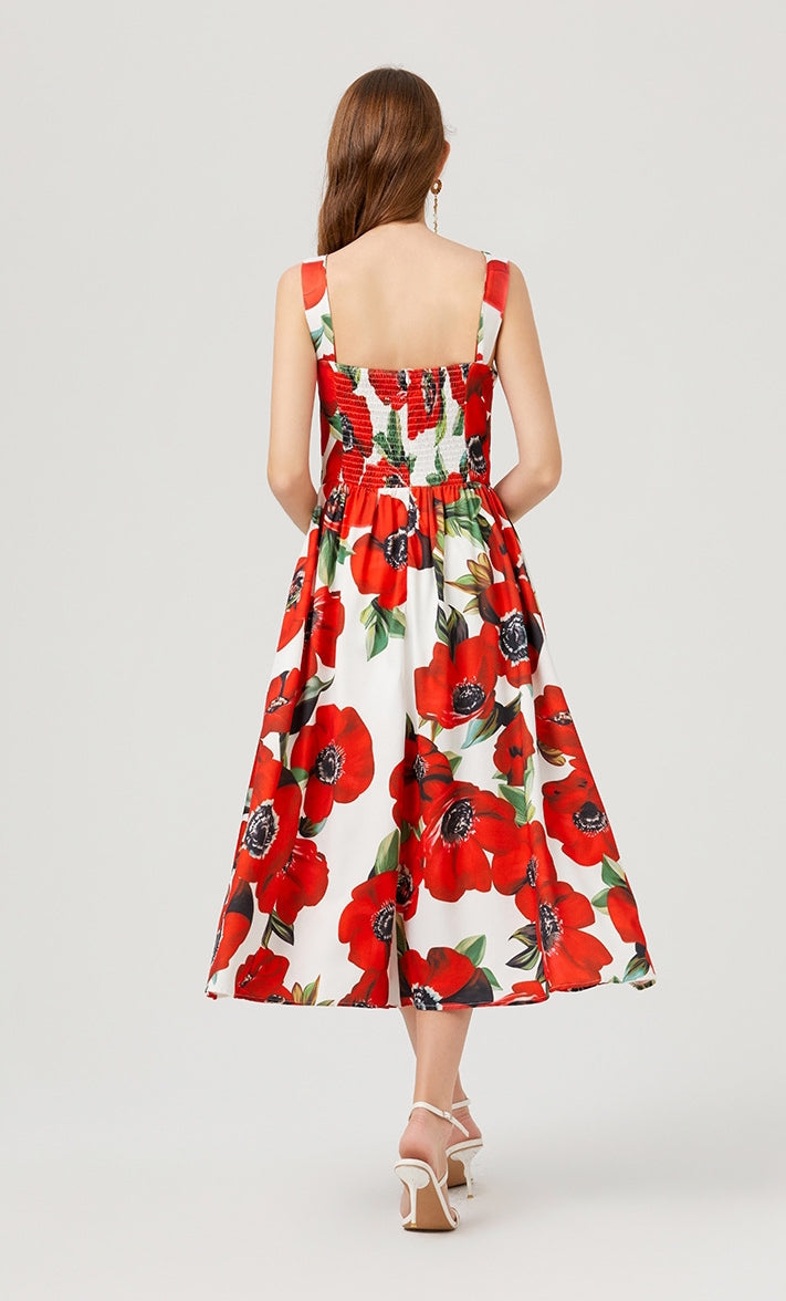 Scarlet Bloom Poppy Midi Dress