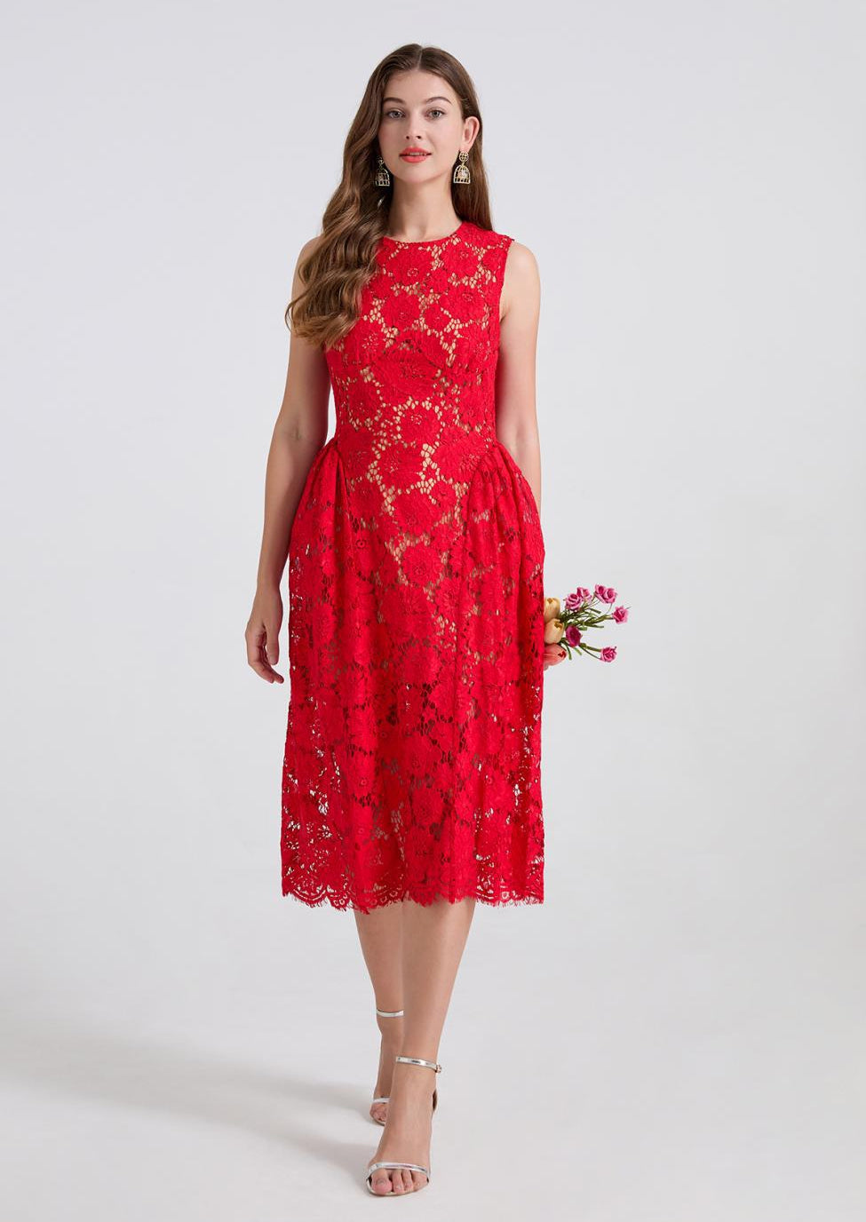 Crimson Bloom Lace Dress