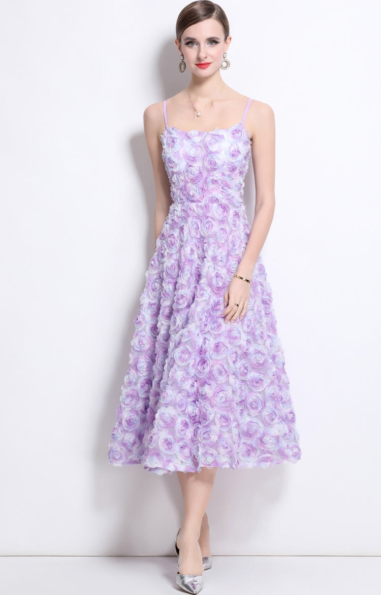 Lavender Bloom Rosette Midi Dress - 914919756771_PURPLE