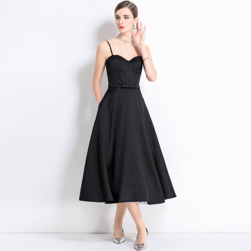 Black Vintage Sweetheart Midi Dress