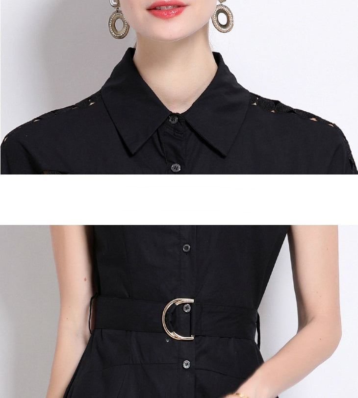 Midnight Grace Belted Shirt Dress