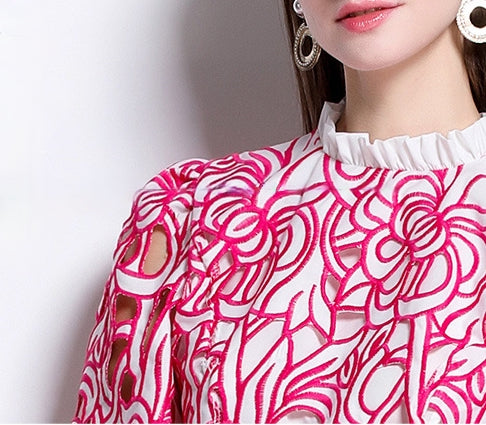 Red Embroidered Cutout Two Piece Dress