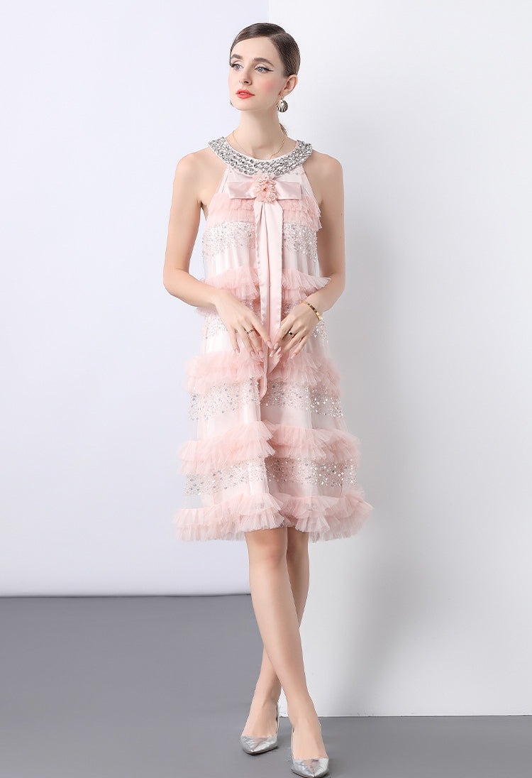 Blush Petal Sequin Tiered Dress