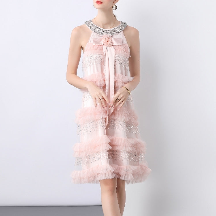 Blush Petal Sequin Tiered Dress