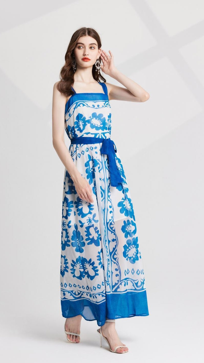 Azure Bloom Maxi Dress - 909280320318_BLUE