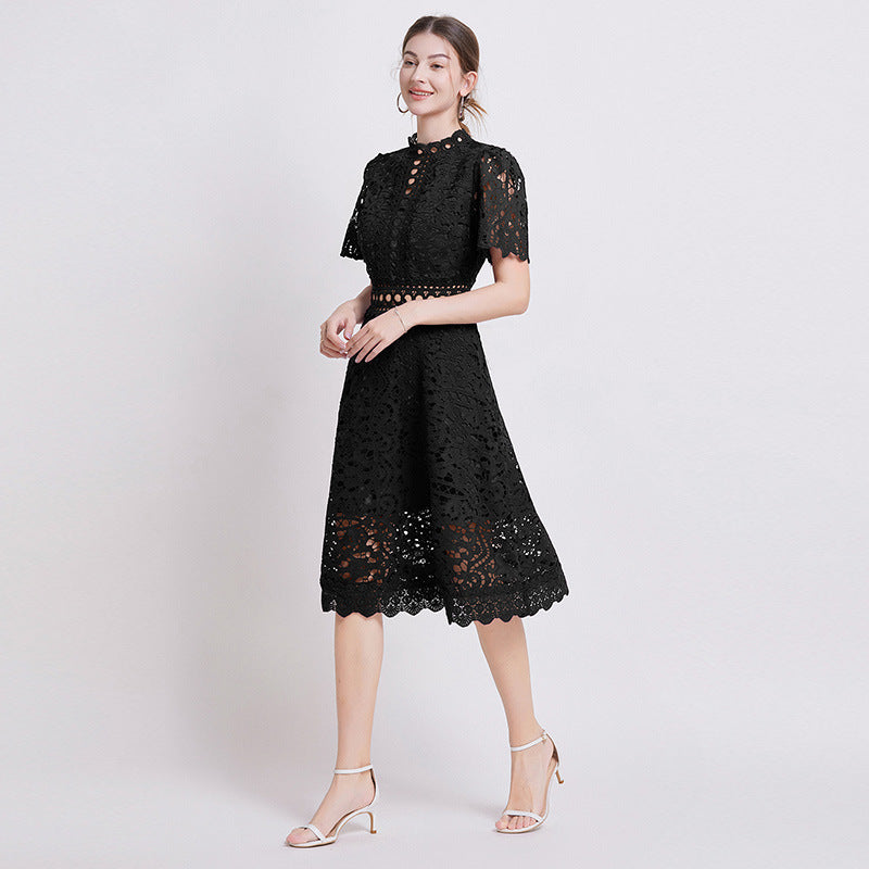Elegant Black Lace Midi Dress