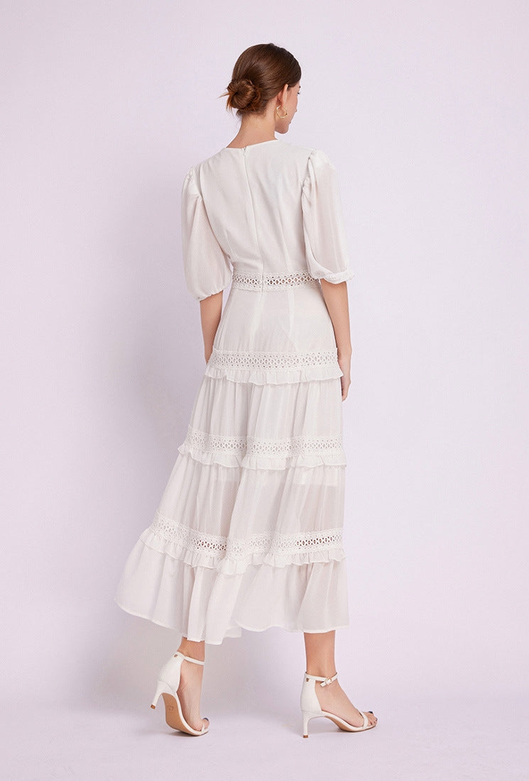White French Lace Chiffon Dress