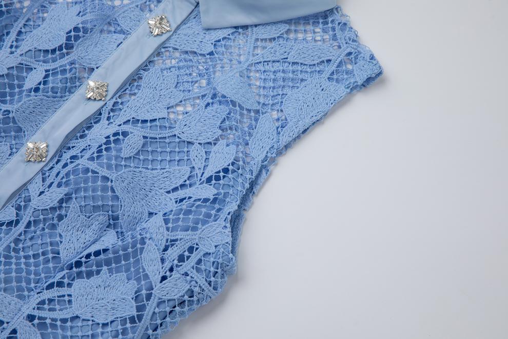 Sky Blossom Sleeveless Lace Midi Dress - 919430221311_BLUE