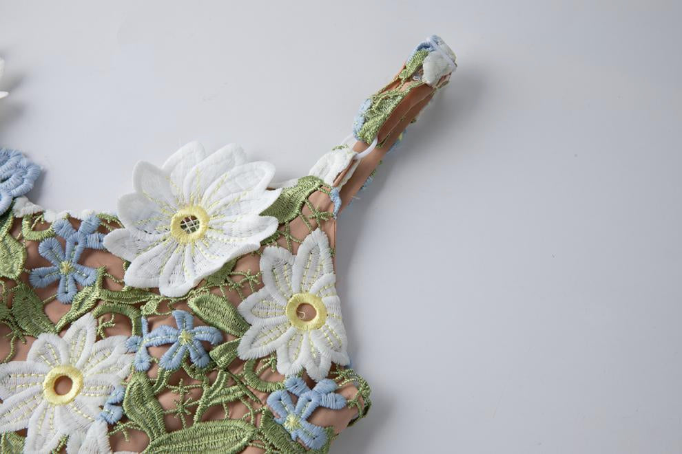 Meadow Bloom Embroidered Lace Dress - 902466078623_GREEN