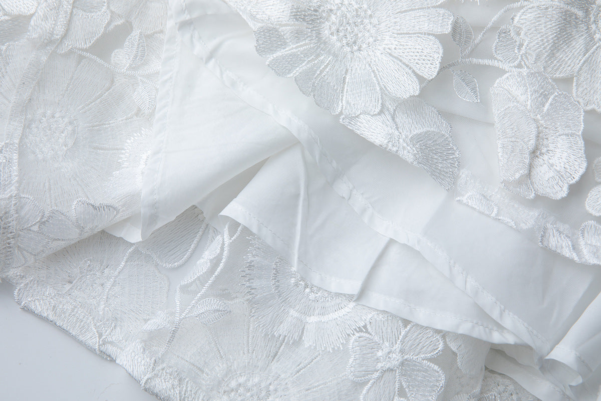 White 3D Floral Lace Dress