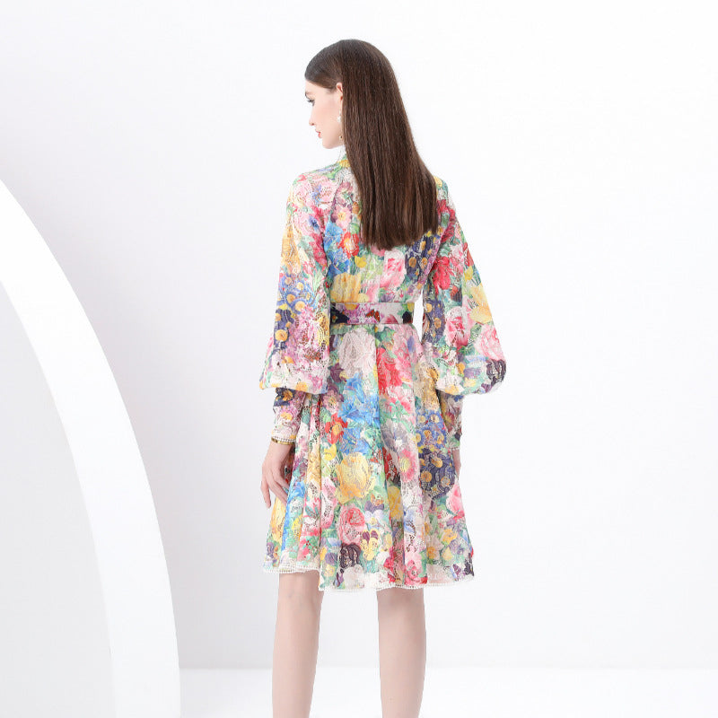 Vibrant Floral Belted Shirt Dress