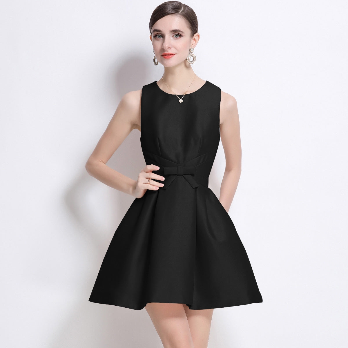 Classic Black Bow Detail Fit & Flare Mini Dress