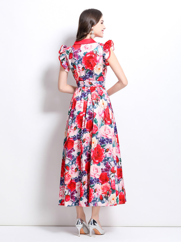 Rose Blossom Belted Maxi Dress