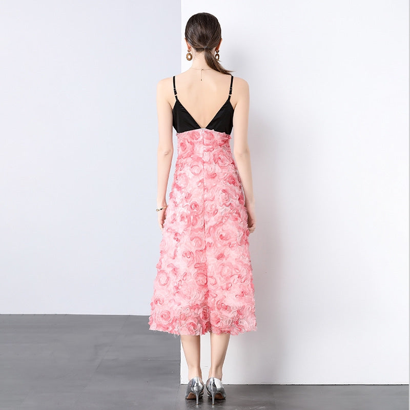 Elegant 3D Floral Midi Dress