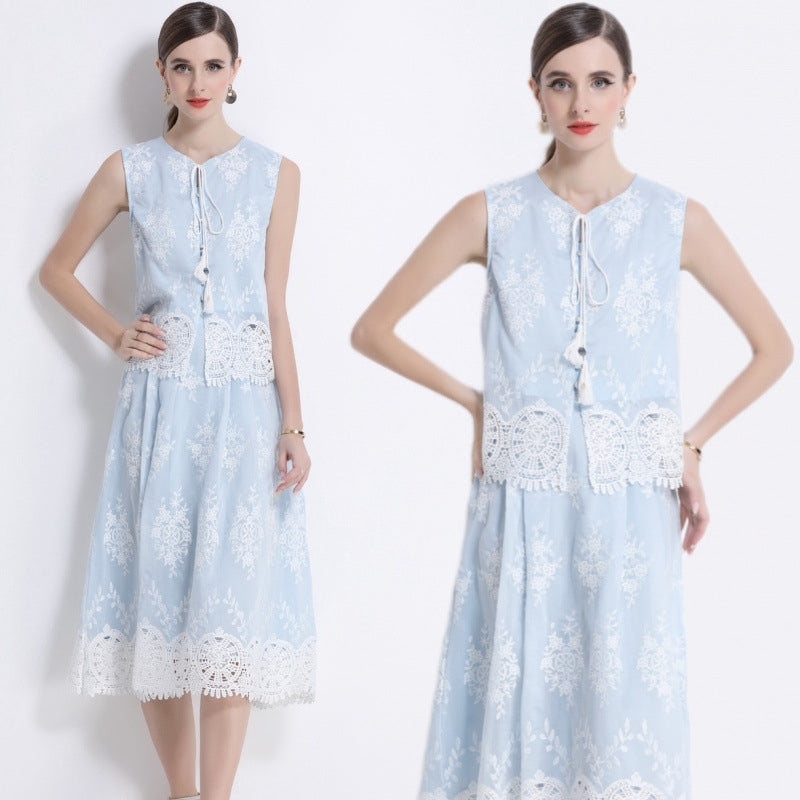 Powder Blue Floral Two Piece Set