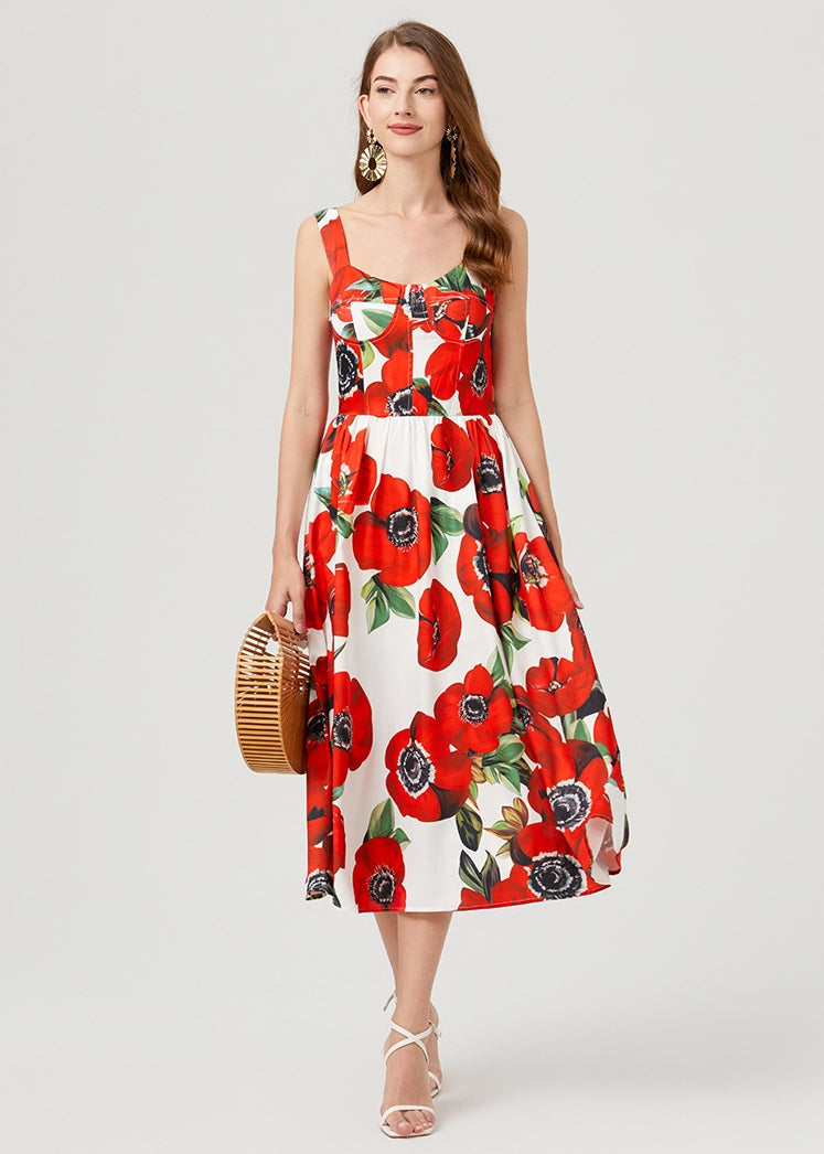 Scarlet Bloom Poppy Midi Dress