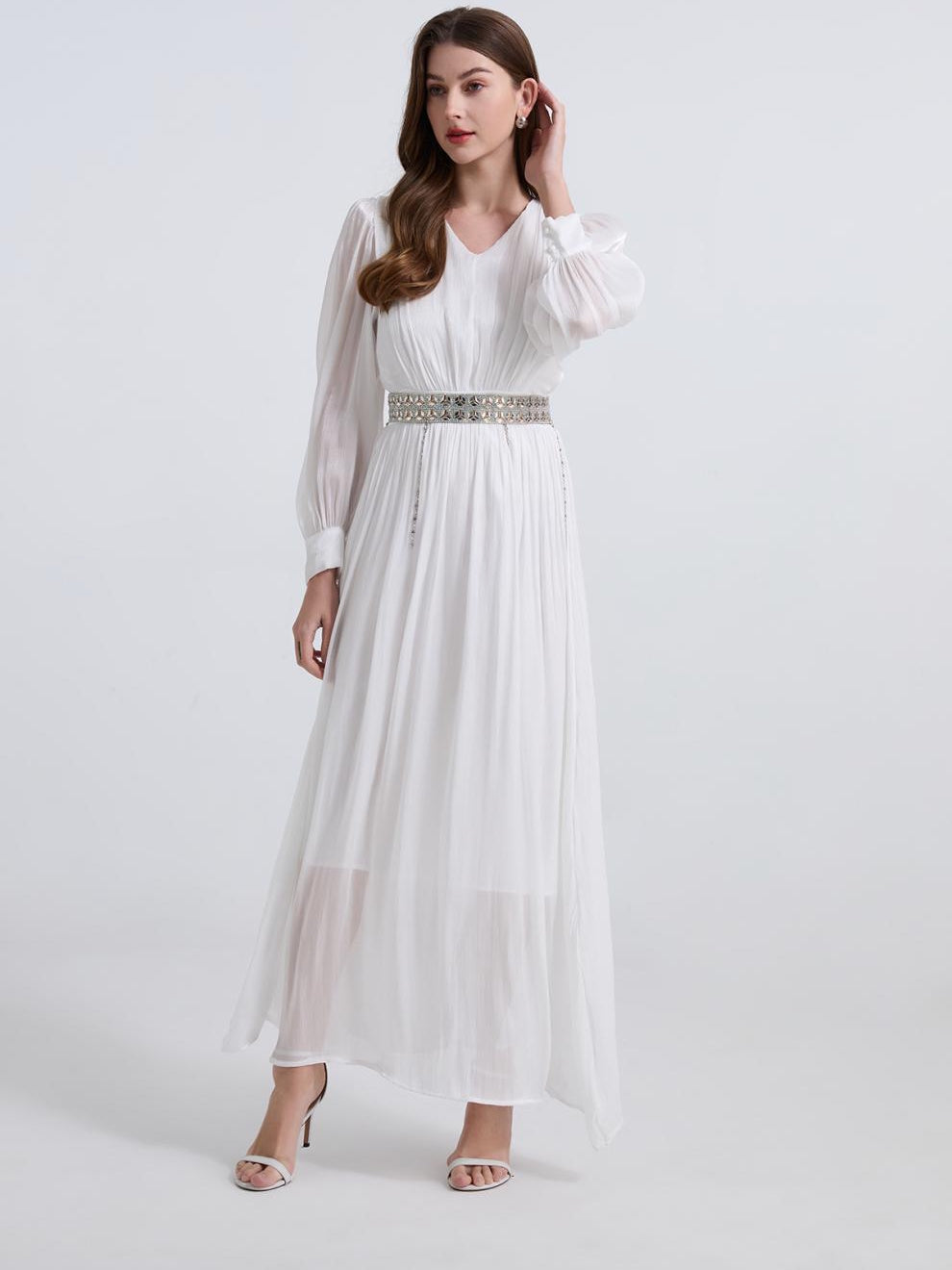 Ivory Whisper Embellished Maxi Dress- 903346568197_WHITE