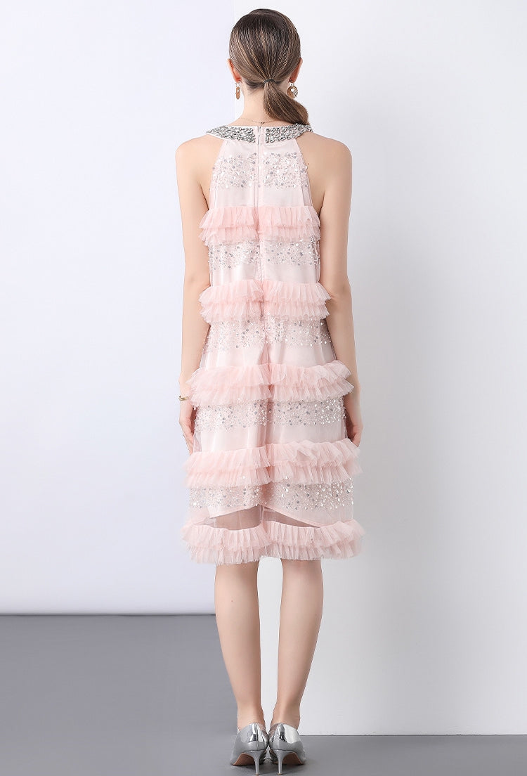 Blush Petal Sequin Tiered Dress