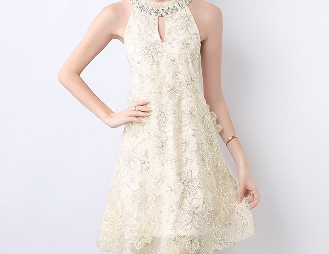 Elegant Pearl Embellished Lace Cocktail Dress