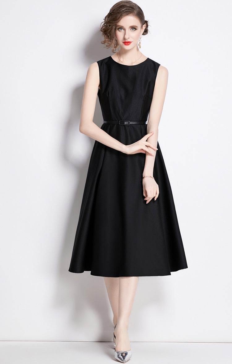 Classic Black A-Line Midi Dress