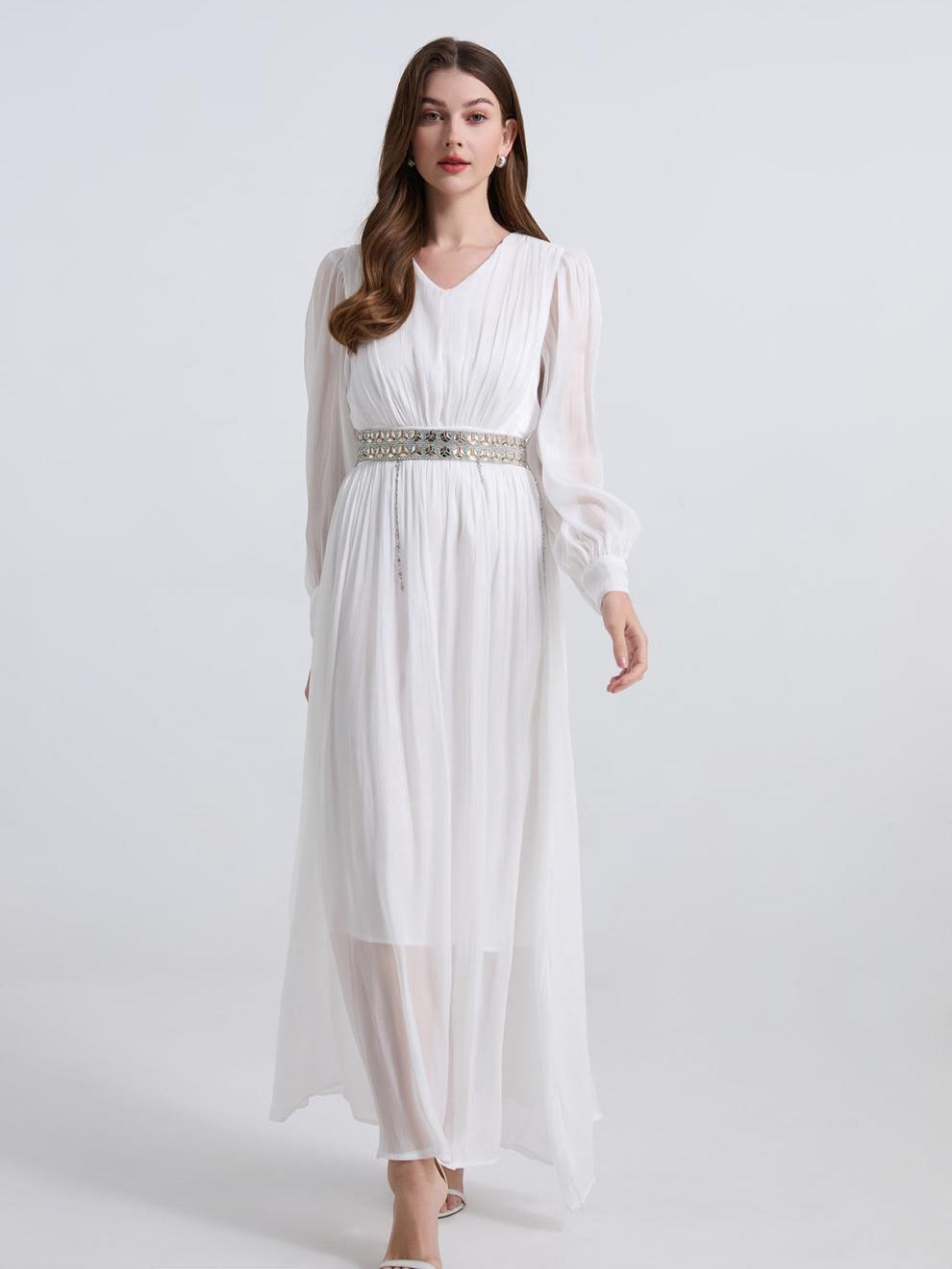 Ivory Whisper Embellished Maxi Dress- 903346568197_WHITE