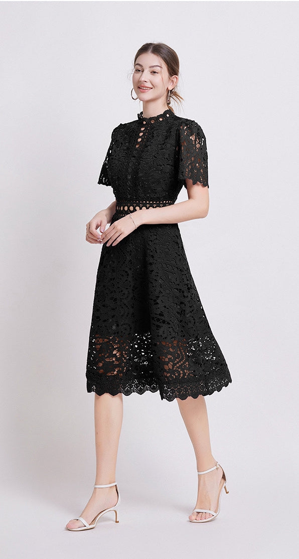 Elegant Black Lace Midi Dress