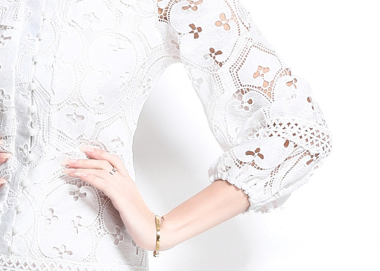 White Boho Lace Midi Dress