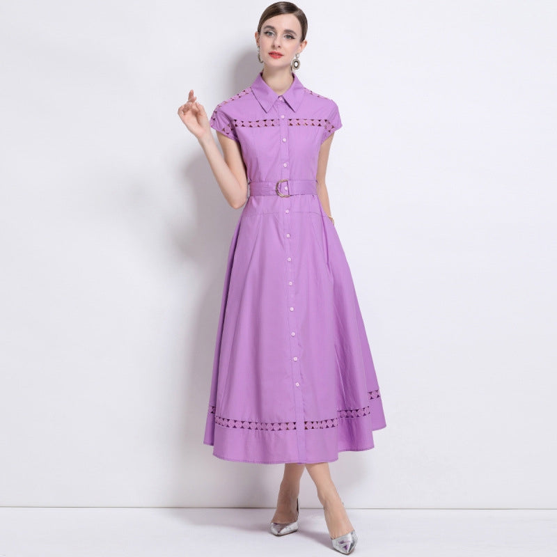 Lavender Charm Belted Shirt Dress