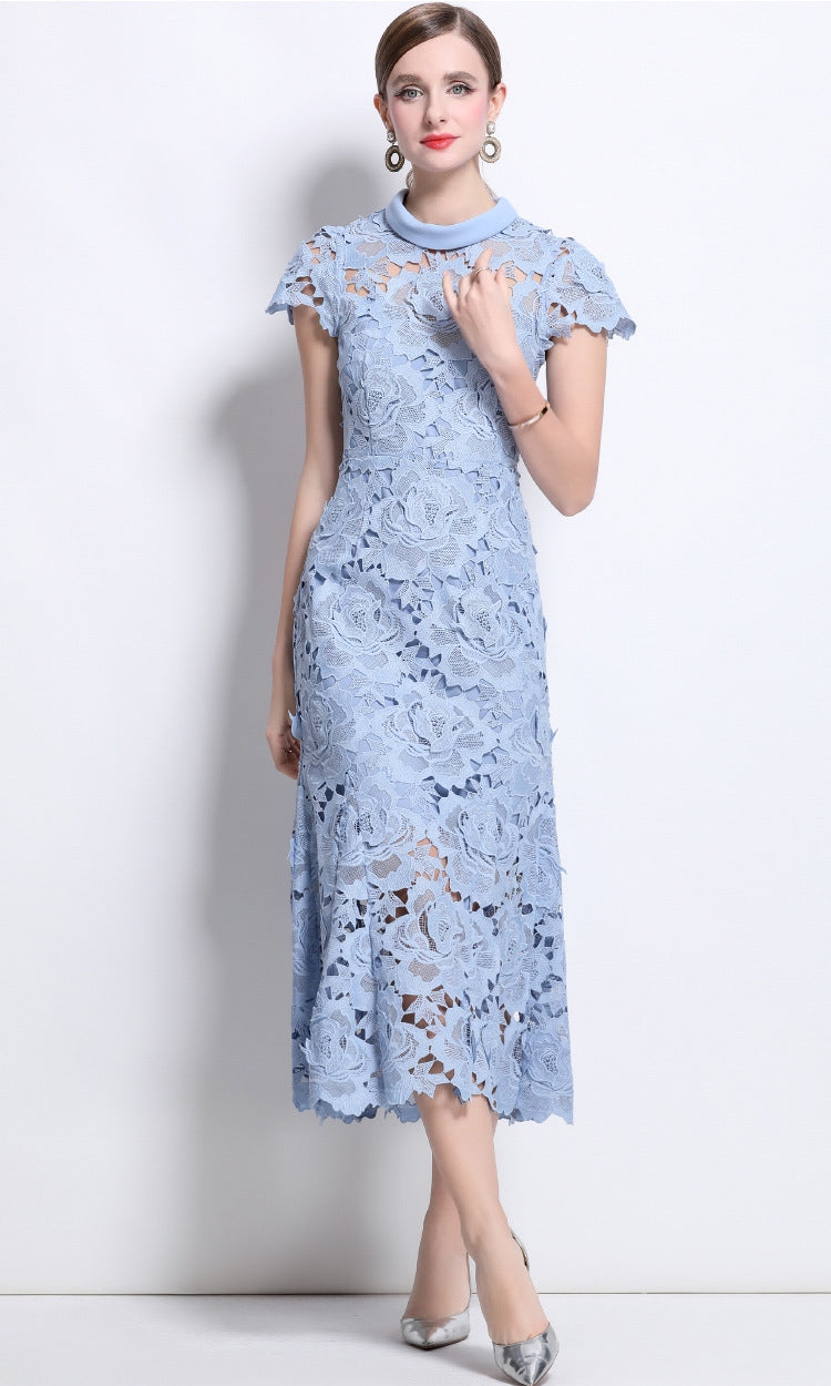 Seraphina Floral Lace Midi Dress - 906047289043_BLUE