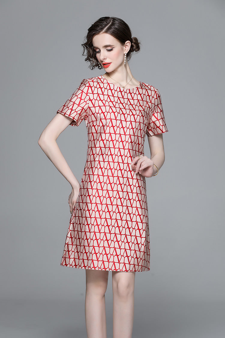 Elegant Red Geometric A-Line Dress