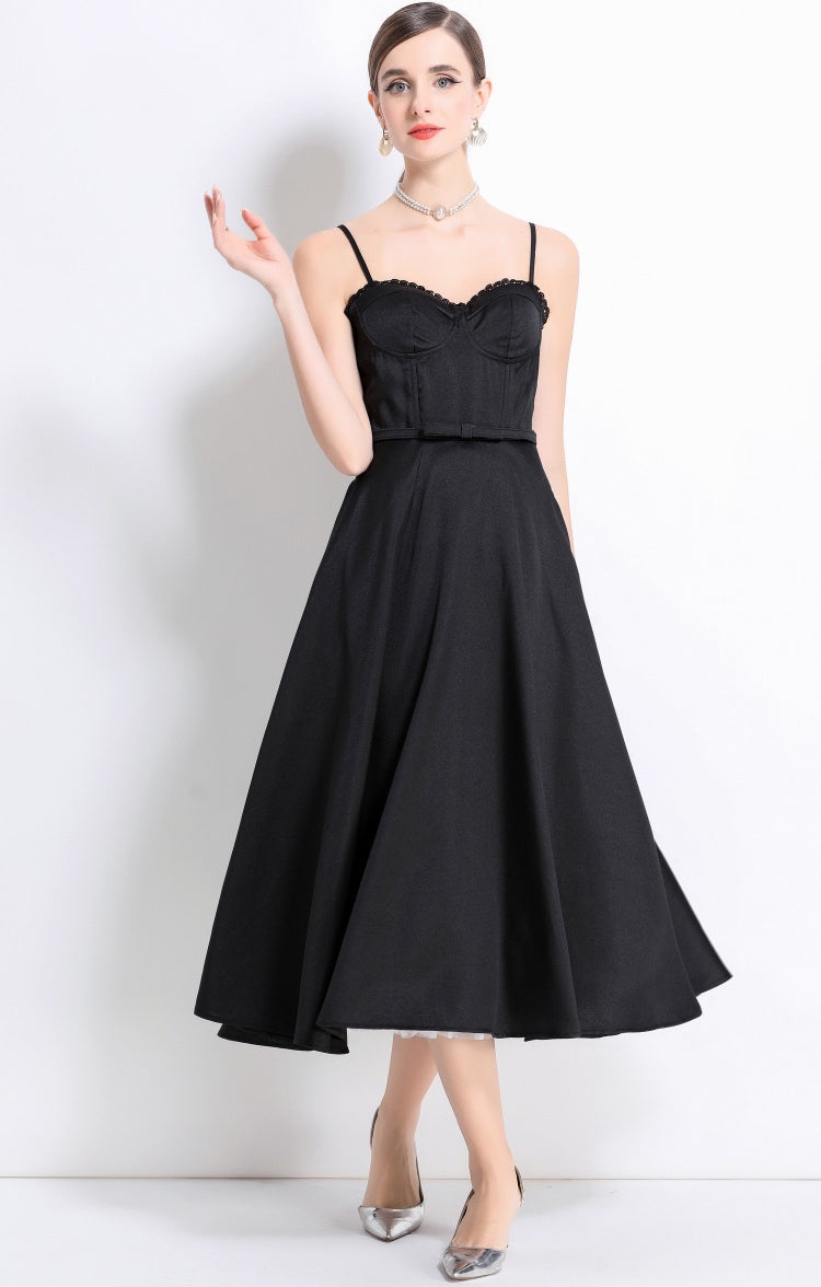 Black Vintage Sweetheart Midi Dress