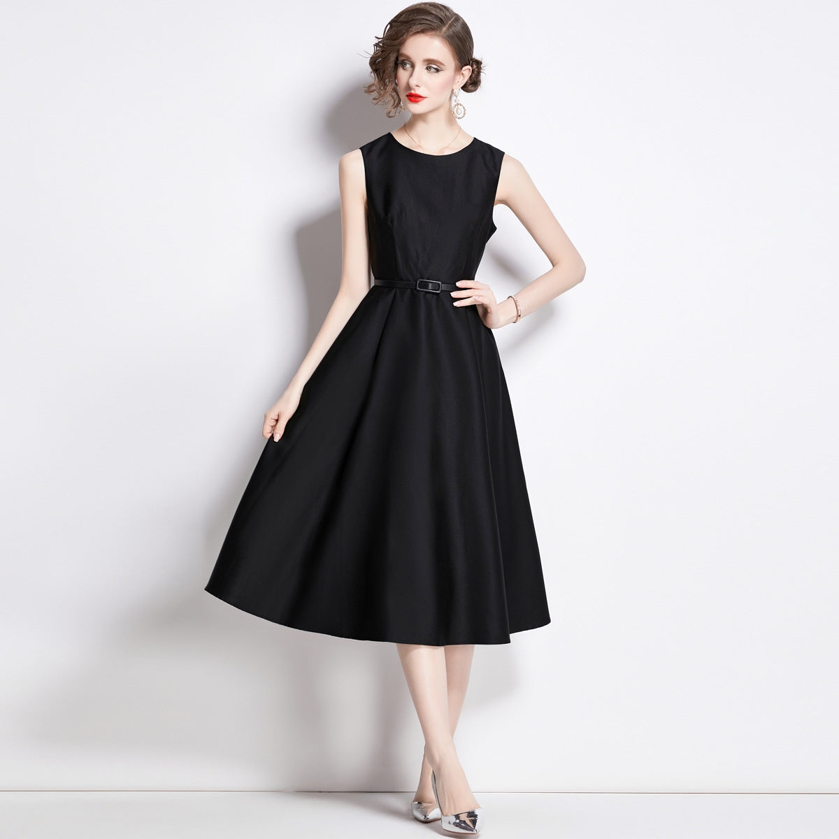 Classic Black A-Line Midi Dress