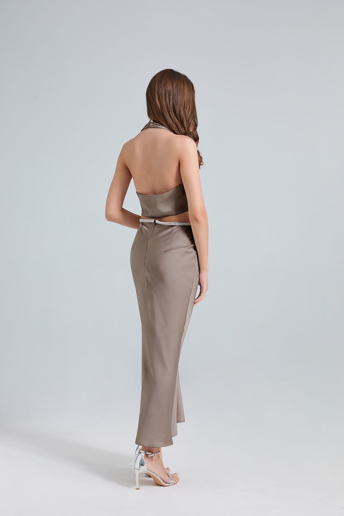 Halter Cutout Satin Maxi Dress – Champagne