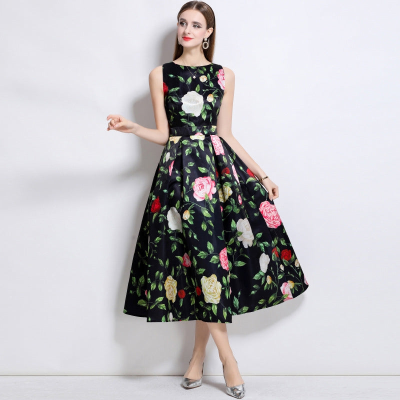 Noir Rose Elegance Midi Dress