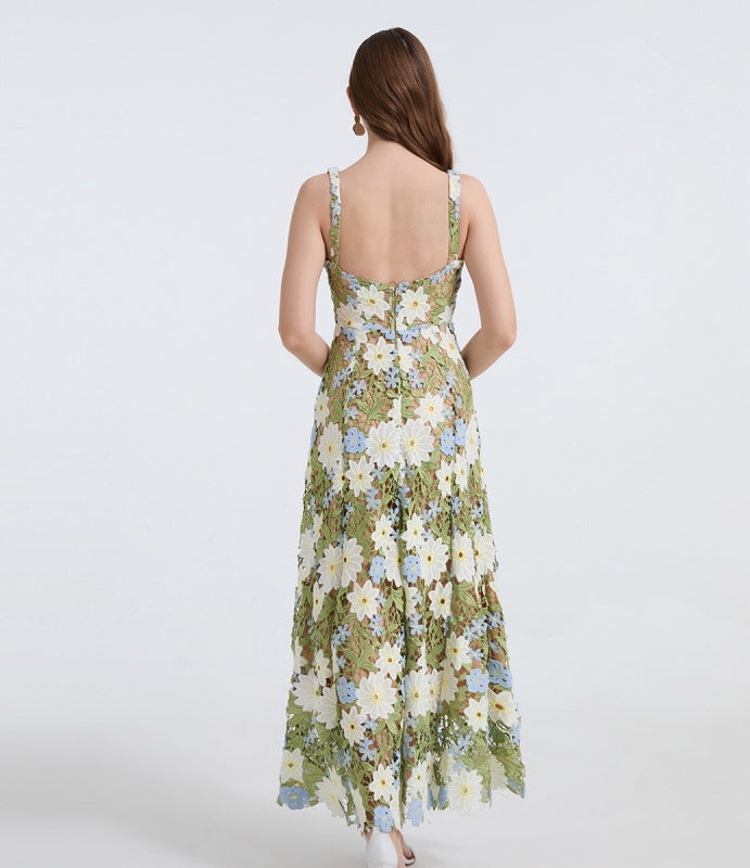 Meadow Bloom Embroidered Lace Dress - 902466078623_GREEN