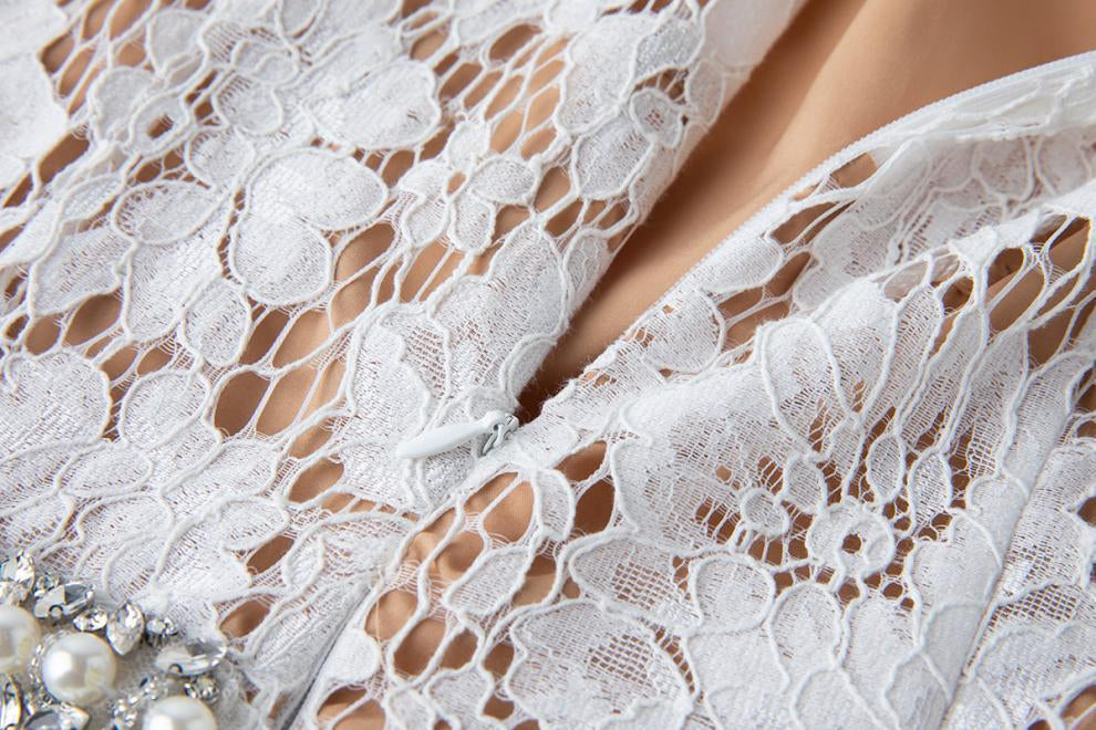 Elegance Pearl Trimmed Lace Midi Dress