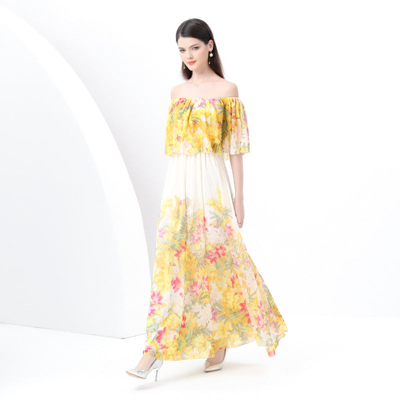 Yellow Floral Off-Shoulder Maxi Dress