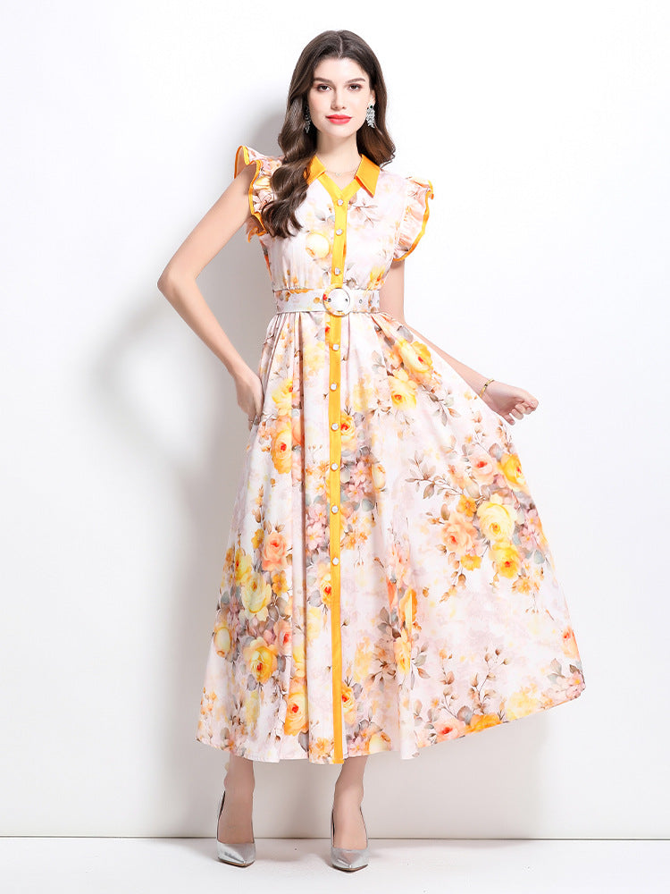 Sunshine Rose Button-Down Maxi Dress