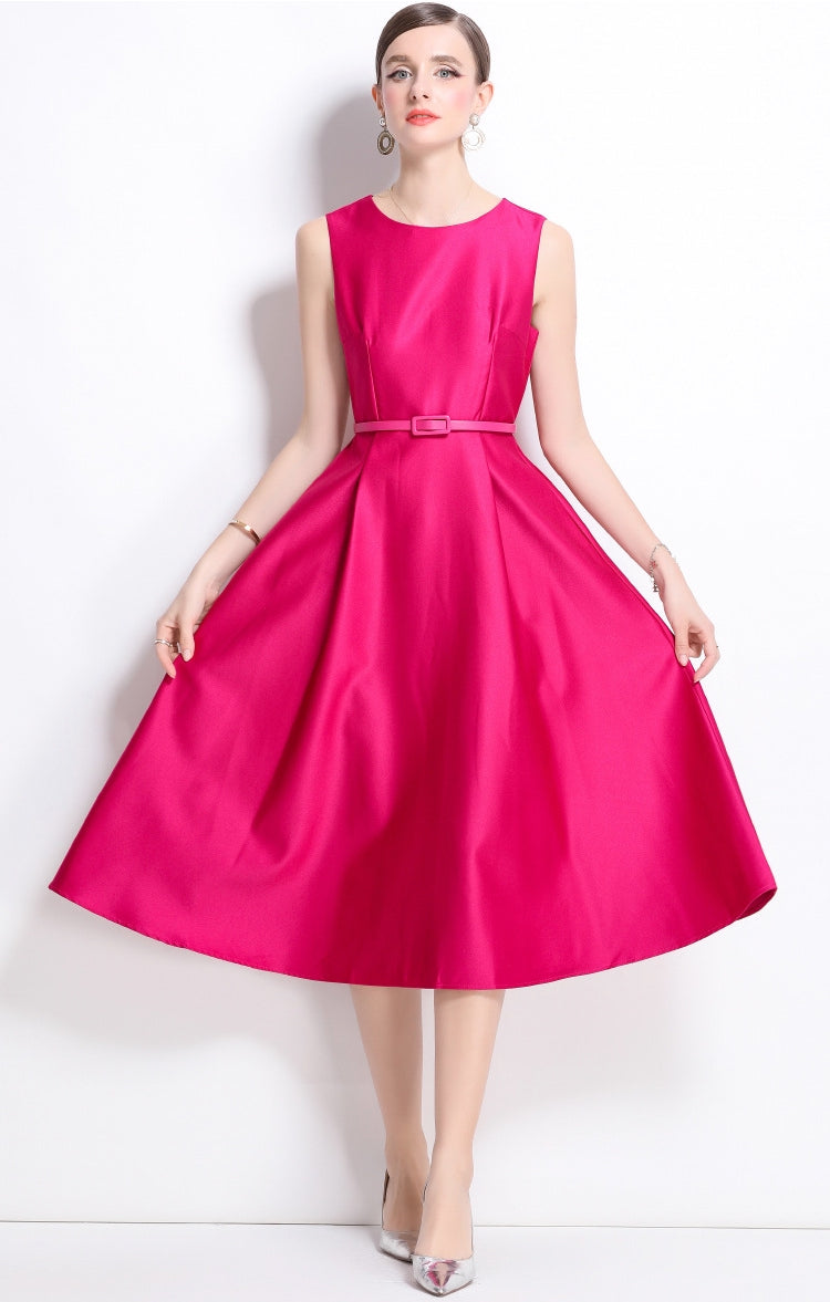 Vibrant Fuchsia A-Line Midi Dress