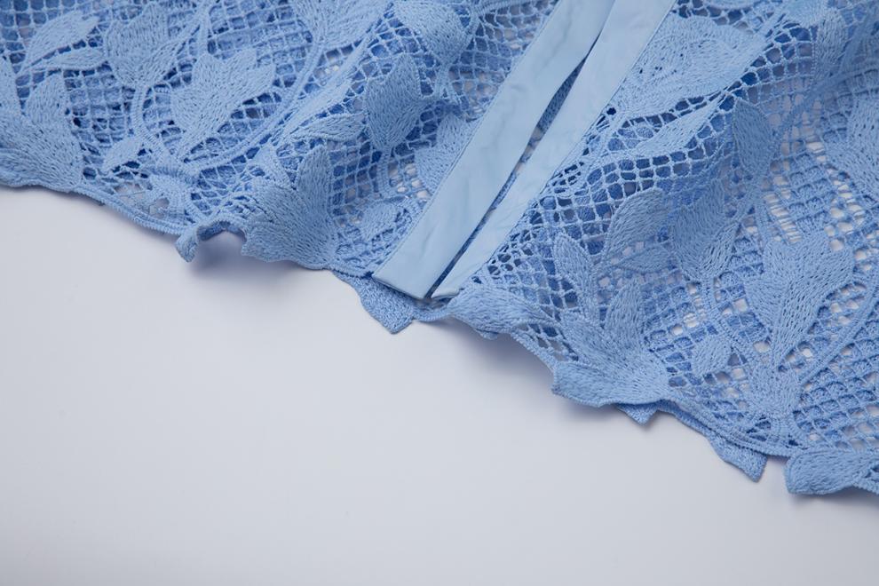 Sky Blossom Sleeveless Lace Midi Dress - 919430221311_BLUE