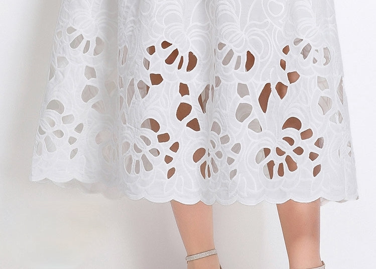 White Embroidered Cutout Two Piece Dress