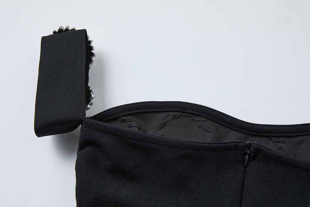 Off-Shoulder Embellished Midi Dress – Black