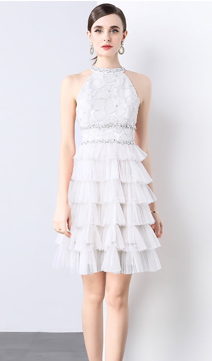 Crystal Frost Tiered Tulle Party Dress