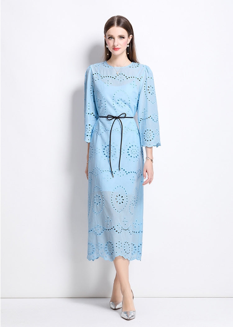 Sky Blossom Eyelet Midi Dress - 902368523846_BLUE