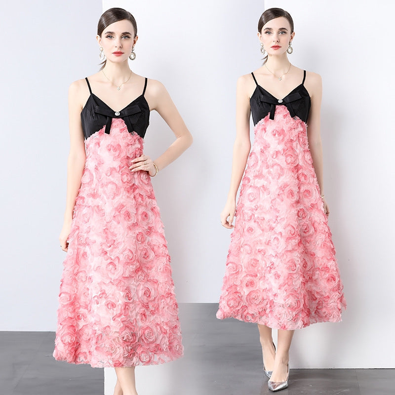 Elegant 3D Floral Midi Dress