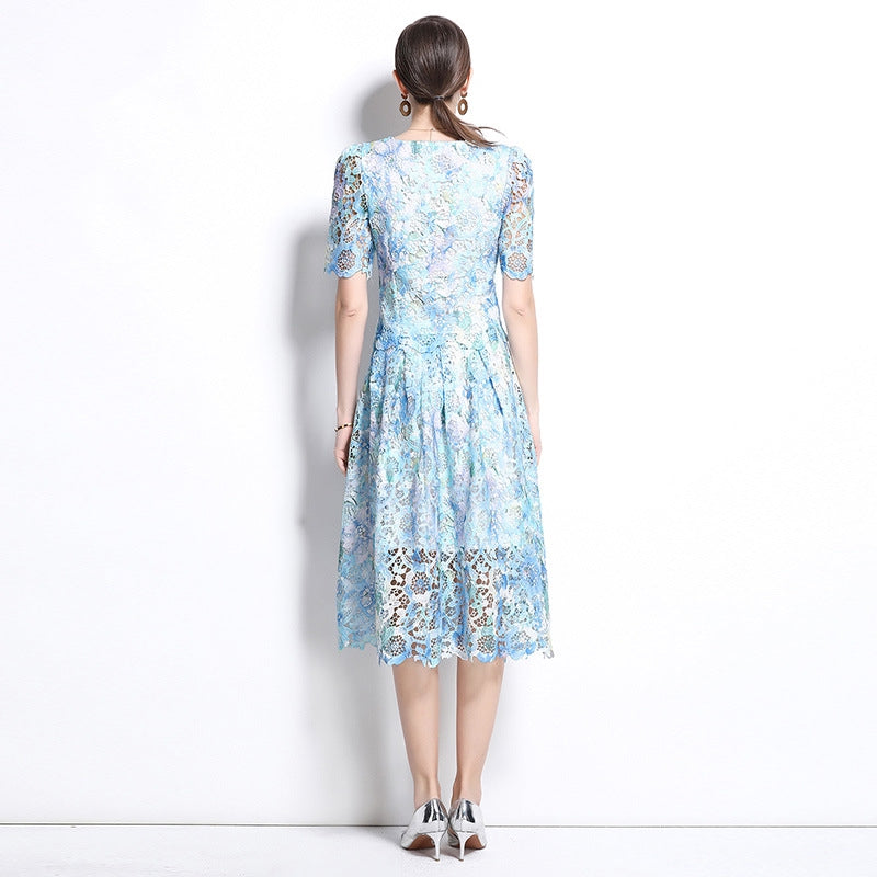 Sky Blue Lace Midi Two Piece Dress
