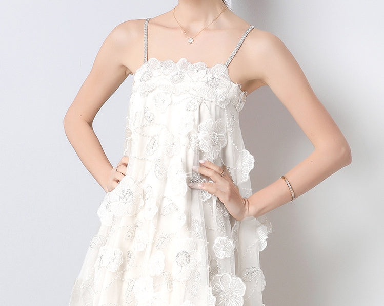 Ivory Whisper Floral Appliqué Mini Dress - 903574425019